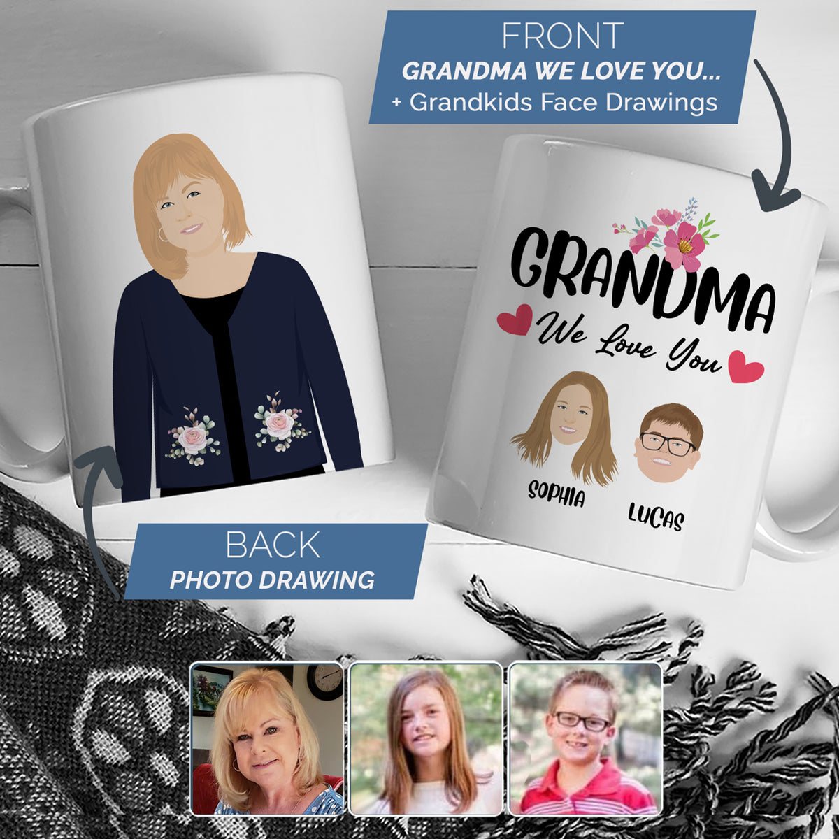 Personalized Coffee Mug with Grandkids Names – Personalized Drawing Gifts