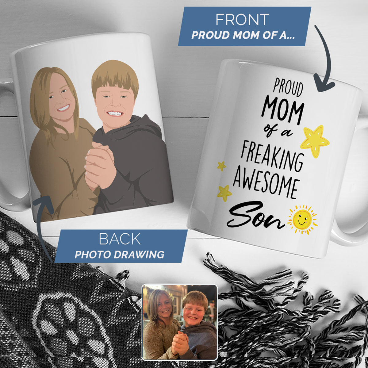 Personalized Watercolor Mom Blessed With Boys Mug, Mom of Sons