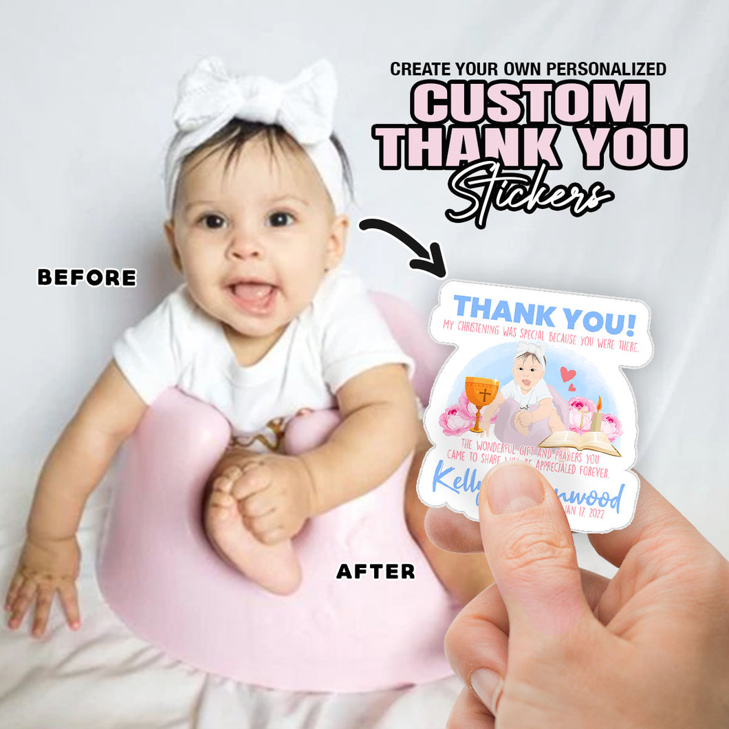 Thank You Christening Name Sticker Personalized