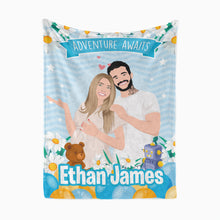 Load image into Gallery viewer, Adventure Awaits Baby throw blanket personalized
