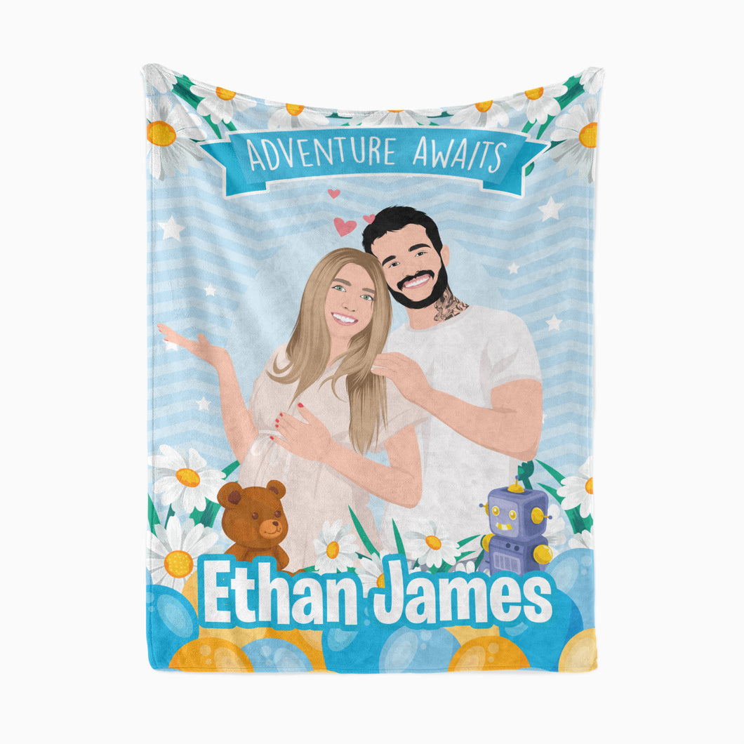 Adventure Awaits Baby throw blanket personalized