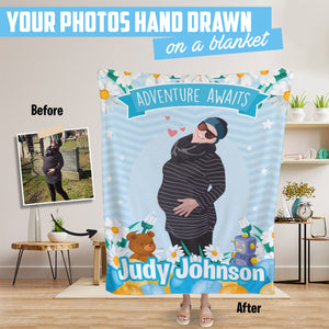 Adventure Awaits Personalized Photo Blanket Theme Baby Shower