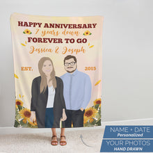 Load image into Gallery viewer, Personalized fleece blanket gift for Gold 7th anniversary
