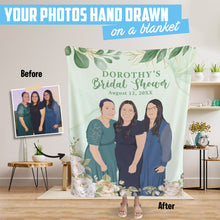 Load image into Gallery viewer, Custom hand drawn throw blanket personalized Bridal Shower Keepsake
