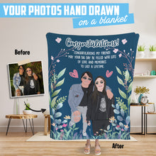 Load image into Gallery viewer, Custom hand drawn wedding throw blanket from Maid of Honor personalized
