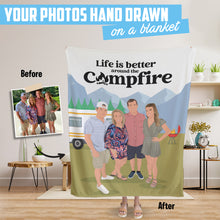 Load image into Gallery viewer, Custom hand drawn Campfire throw blanket personalized
