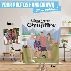 Custom hand drawn Campfire throw blanket personalized