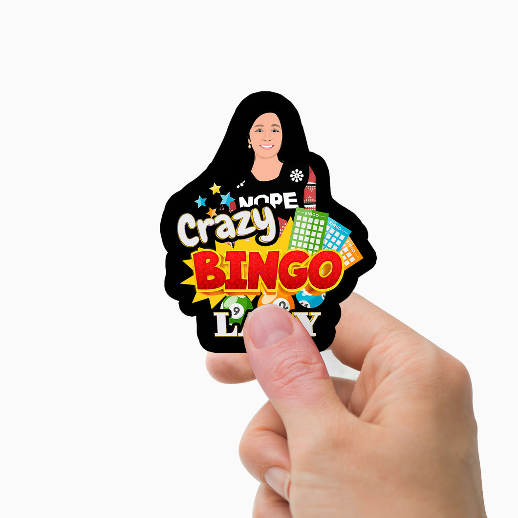 Crazy Bingo Lady Stickers Personalized
