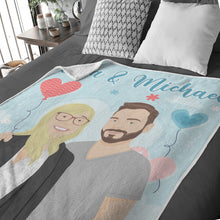 Load image into Gallery viewer, Custom hand drawn couples with name throw blanket personalized
