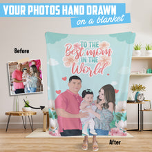 Load image into Gallery viewer, Custom hand drawn fleece blanket personalized Best Mom in the World
