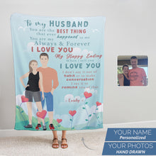 Load image into Gallery viewer, Custom hand drawn photo throw blanket for husband
