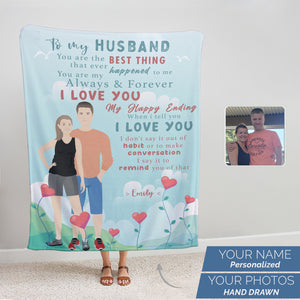 Custom hand drawn photo throw blanket for husband