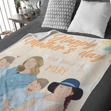 Load image into Gallery viewer, Custom hand drawn printed on a Happy Mother&#39;s day blanket
