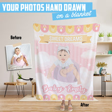 Load image into Gallery viewer, Custom hand drawn throw blanket personalized Baby girl with name
