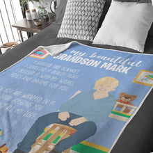 Load image into Gallery viewer, Custom hand drawn throw blanket to grandson from grandma
