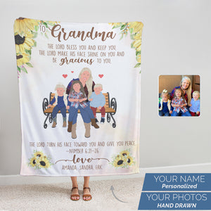 Customized throw blanket gift to grandma from grandkids