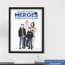 Load image into Gallery viewer, Hand Drawn Portraits from Personalized Photos Frames of Dad Hero

