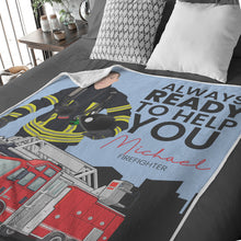 Load image into Gallery viewer, Firefighter custom hand drawn throw blanket personalized
