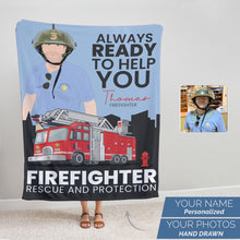 Load image into Gallery viewer, Firefighter rescue and protection throw blanket personalized
