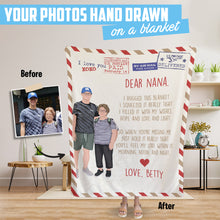 Load image into Gallery viewer, Hand drawn photo fleece blanket for your grandma gift
