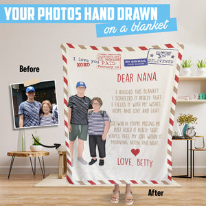 Hand drawn photo fleece blanket for your grandma gift