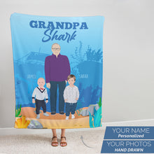 Load image into Gallery viewer, Personalized grandpa shark fleece blanket
