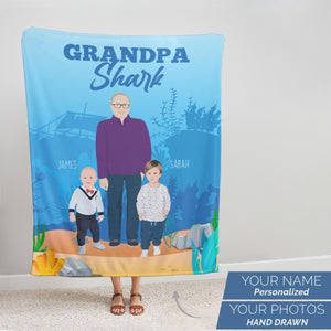 Personalized grandpa shark fleece blanket