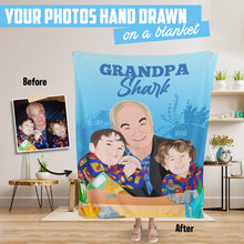 Load image into Gallery viewer, Grandpa shark throw blanket personalized
