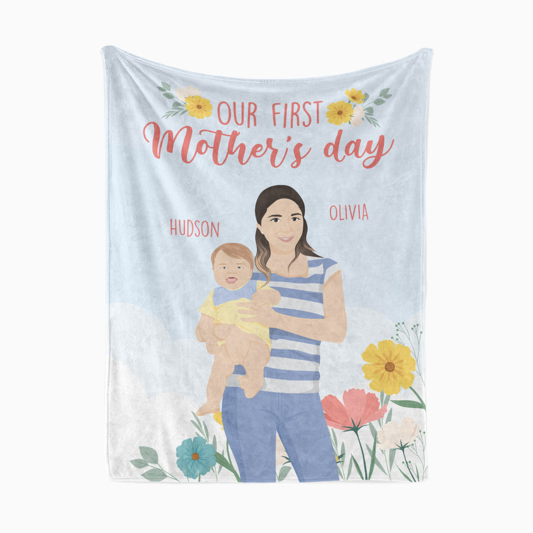 Hand drawn photo blanket personalized for your first mother’s day