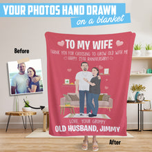 Load image into Gallery viewer, Happy 40th anniversary custom hand drawn photo throw blanket
