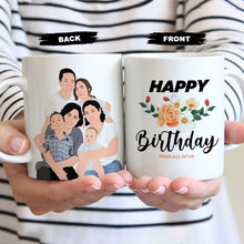 Load image into Gallery viewer, Happy Birthday Family Coffee Mug with Drawing
