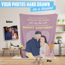 Load image into Gallery viewer, Happy Birthday gift custom hand drawn throw blanket
