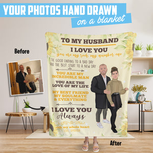 Hand drawn photo fleece blanket for your husband gift