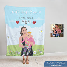 Load image into Gallery viewer, Life comes with a mom fleece blanket personalized
