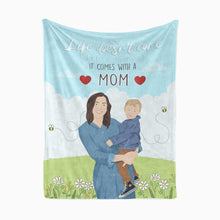 Load image into Gallery viewer, Life comes with a mom throw blanket custom drawn
