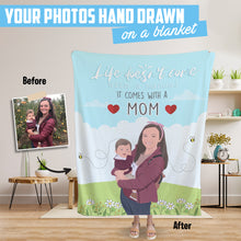 Load image into Gallery viewer, Life comes with a mom throw blanket personalized
