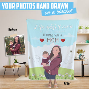 Life comes with a mom throw blanket personalized