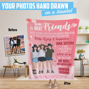 Personalized custom hand drawn throw blanket for best friend