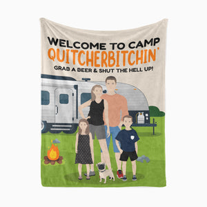 Personalized family camping throw blanket