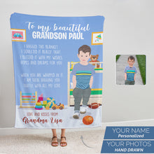 Load image into Gallery viewer, Personalized grandson fleece blanket from grandma
