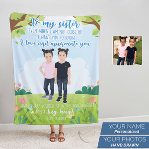 Personalized Sisters Photo Collage Fleece Blanket