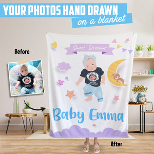 Sweet Dreams Baby custom hand drawn blanket personalized