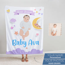Load image into Gallery viewer, Sweet Dreams Baby fleece blanket personalized
