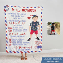 Load image into Gallery viewer, To My Grandson Letter custom fleece Blanket personalized

