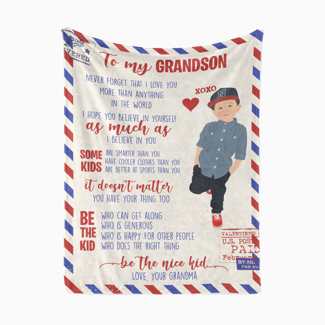 To My Grandson Letter throw Blanket personalized