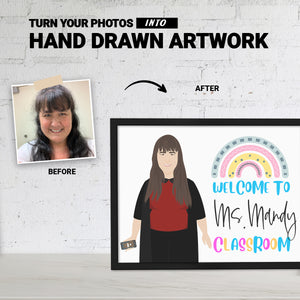 Turn Your Photo into a Custom Hand Drawn for Welcome to Classroom Picture Frame Personalized