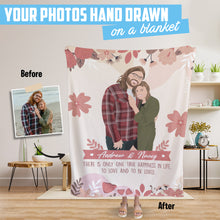Load image into Gallery viewer, Custom hand drawn couples pictures throw blanket personalized

