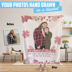 Custom hand drawn couples pictures throw blanket personalized