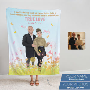 Personalized couples picture with names throw blanket