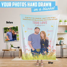 Load image into Gallery viewer, Custom hand drawn couples picture with names fleece blanket
